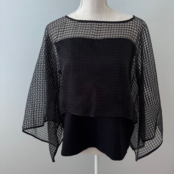 Anne Fontaine Black Geometric Printed‎ Sheer Nolann Blouse Oversized  Sz 44 US12 - Picture 1 of 8